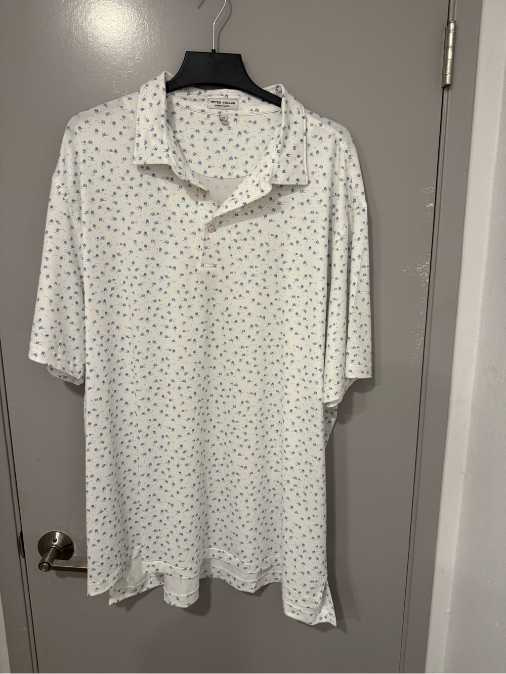 Peter Millar White Polo with Blue Micro Print